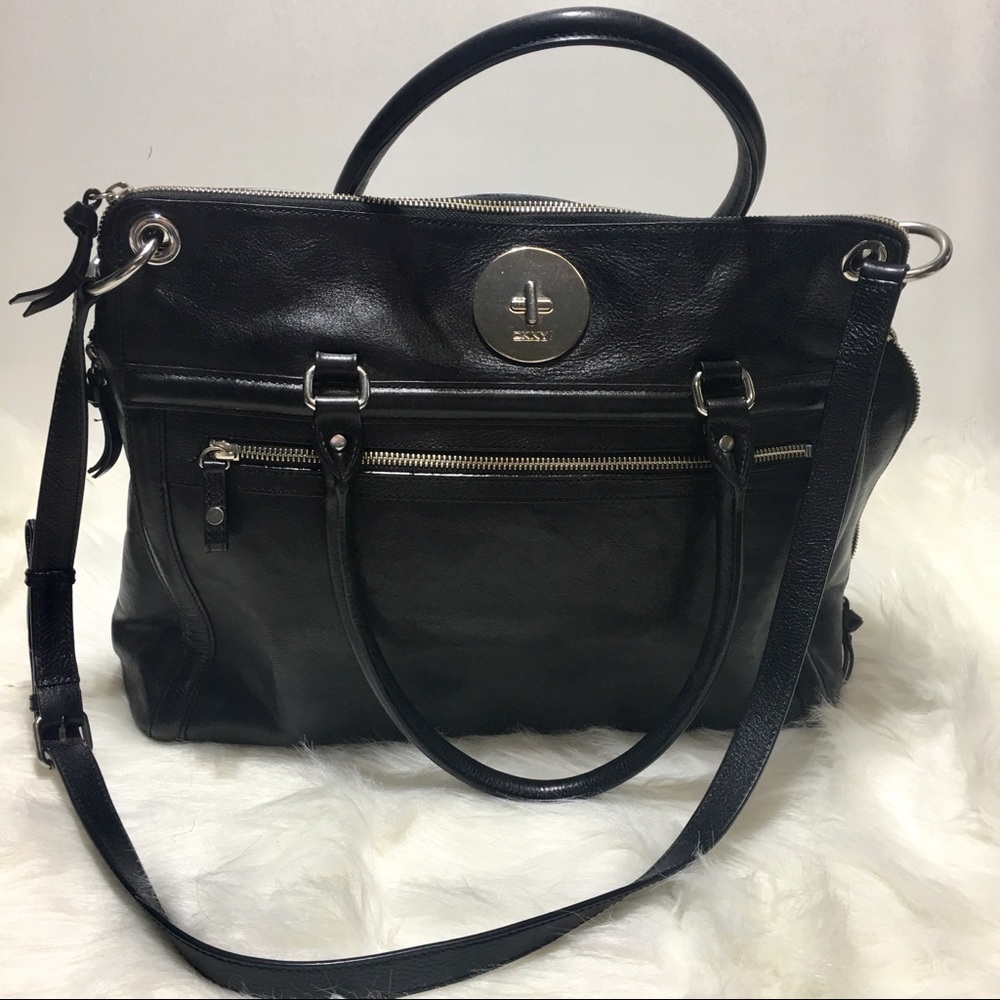 DKNY Large Black Leather Satchel EUC